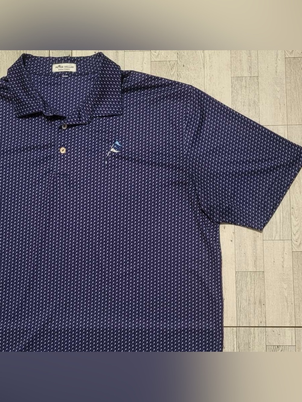 Peter Millar Summer Comfort Blue Geometric Athletic Golf Polo Shirt Men's XL